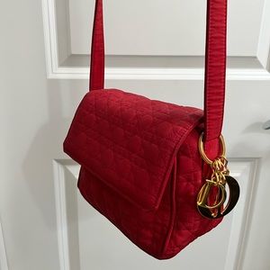 Vintage Christian Dior CD red cannage cotton sling crossbody bag gold hardware
